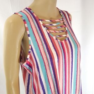 SEVEN7 Painterly Stripes Flowy Hi-Lo Top